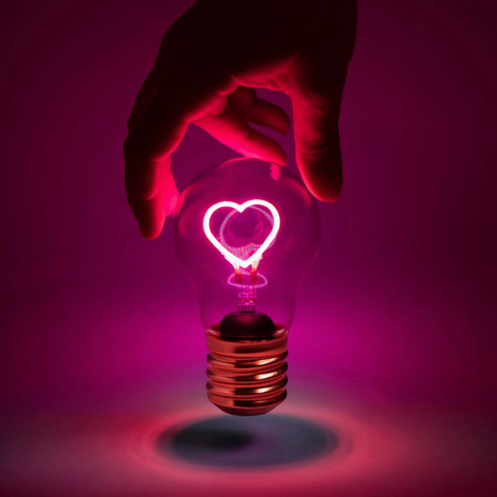 LED cordless heart filament pink light bulb - Suck UK