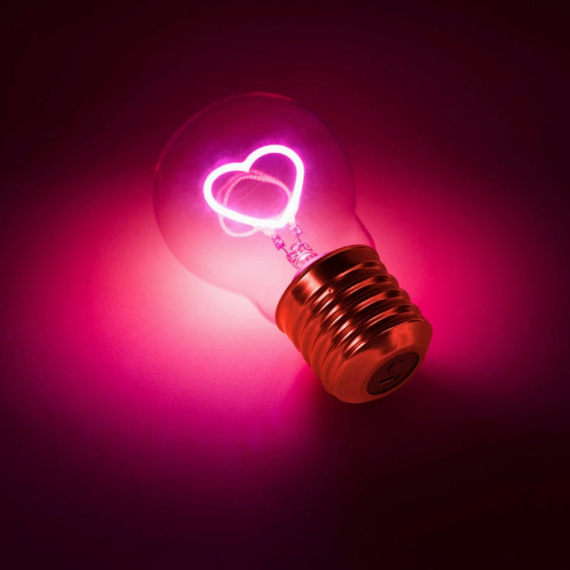 LED cordless heart filament pink light bulb - Suck UK