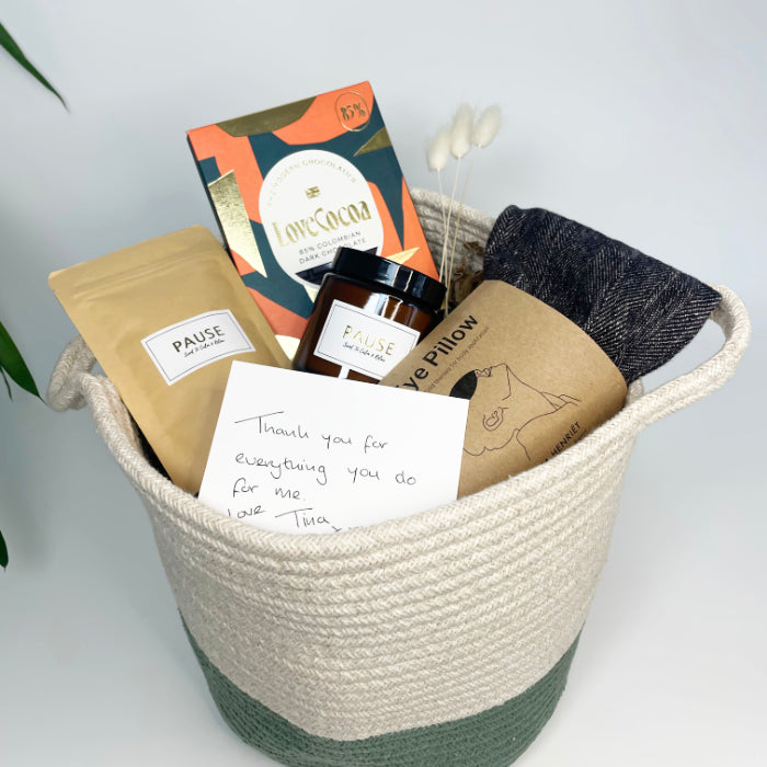 Wellbeing pamper gift basket for someone who needs looking after