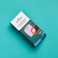 Coffeecake packaging with abstract design on a teal background