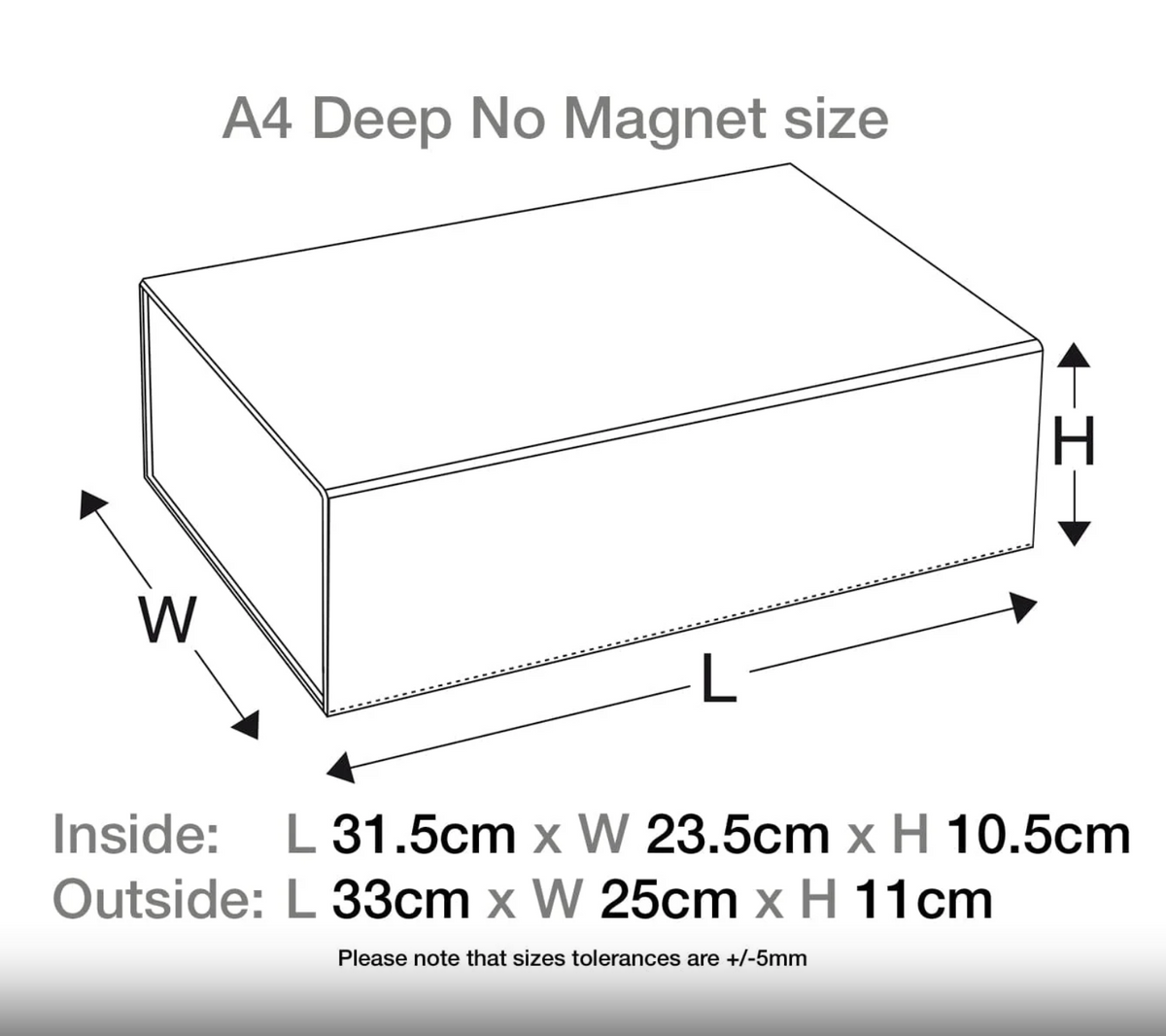 Diagram showing A4 gift box dimensions