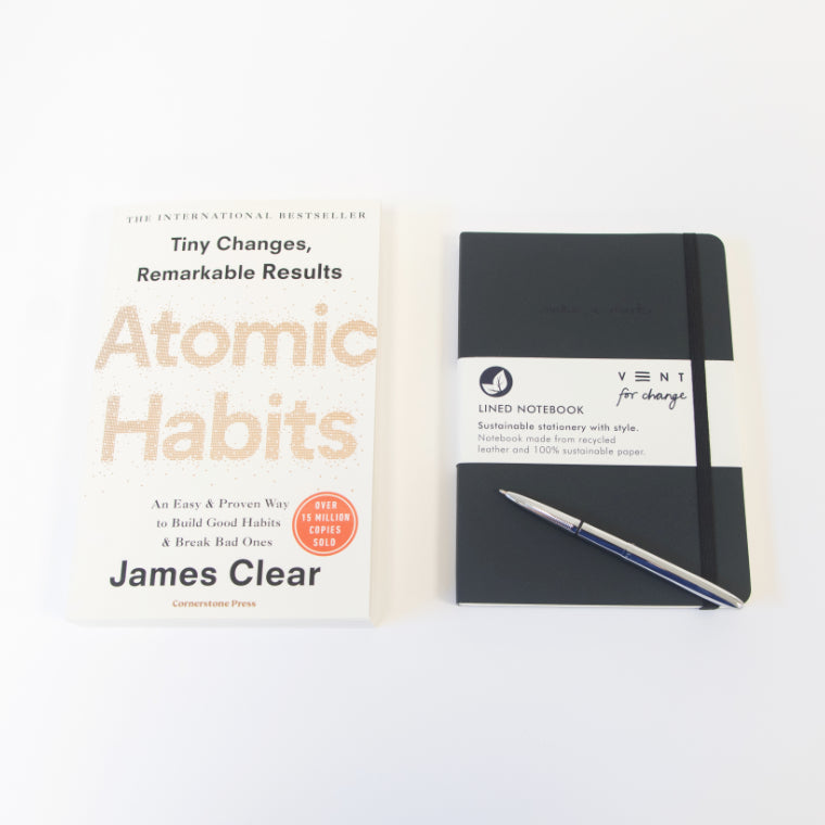 Atomic Habits Book by James Clear and vent for change Notebook