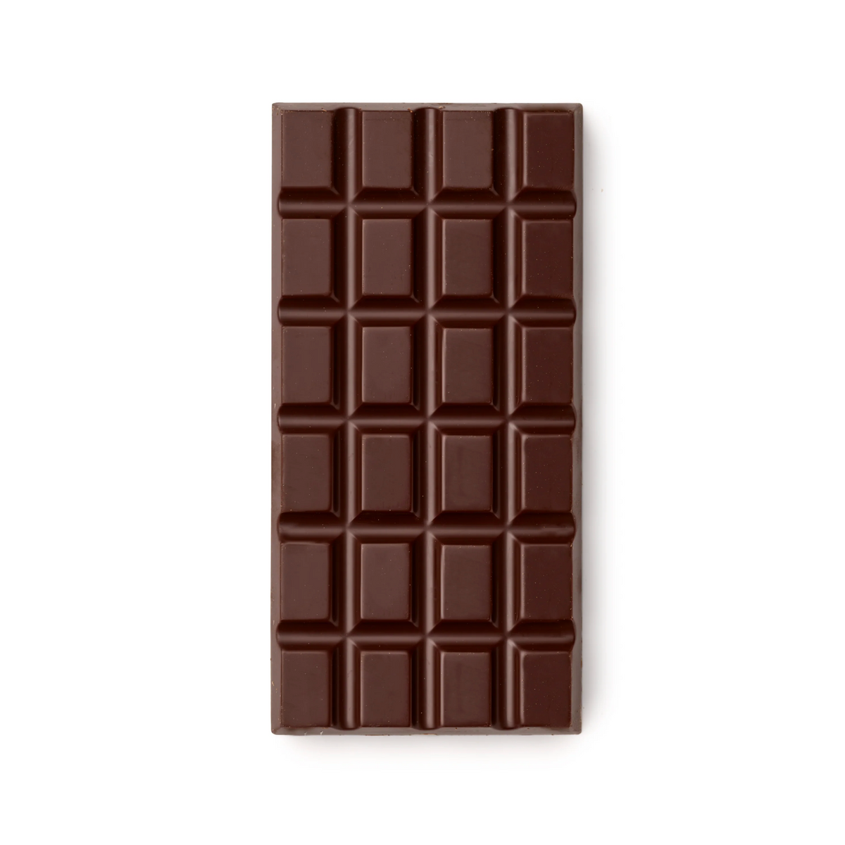 Chocolate bar with a grid pattern on a white background