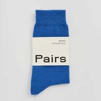 Blue sock with a white label displaying 'Pairs' on a light gray background