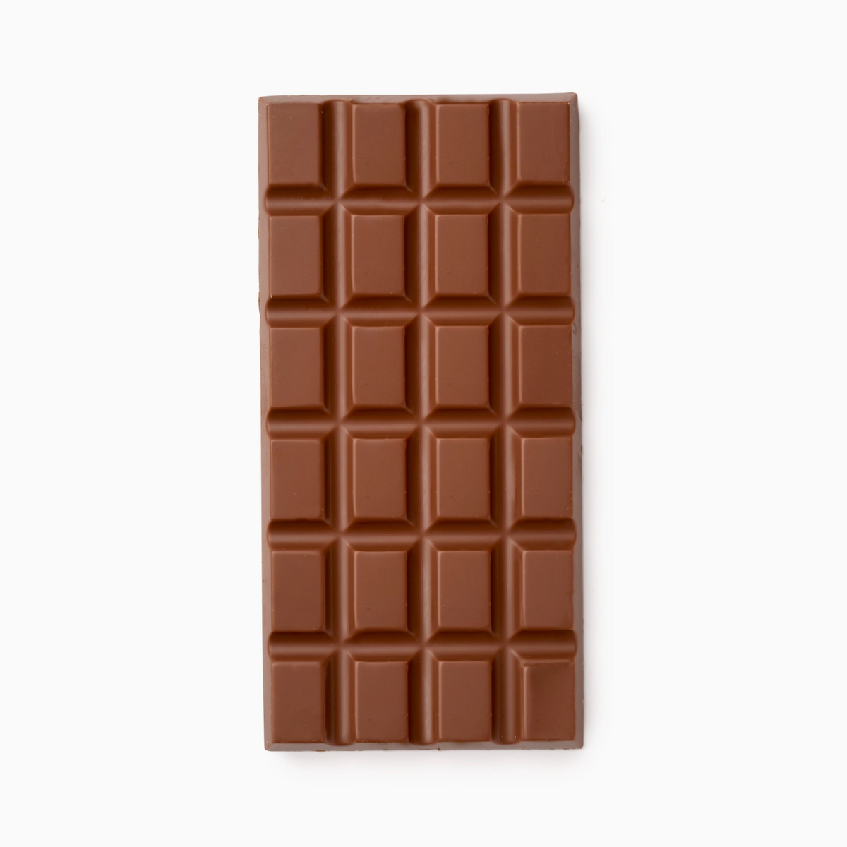 Chocolate bar with a grid pattern on a white background