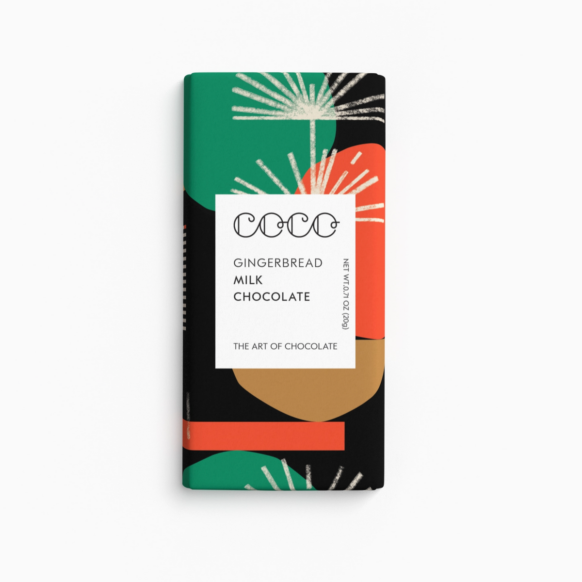 Coco Gingerbread milk chocolate mini bar white background