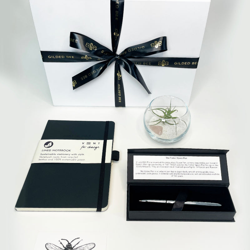 Custom Corporate Gift Desk Essentials with terrarium Space pen and notebook