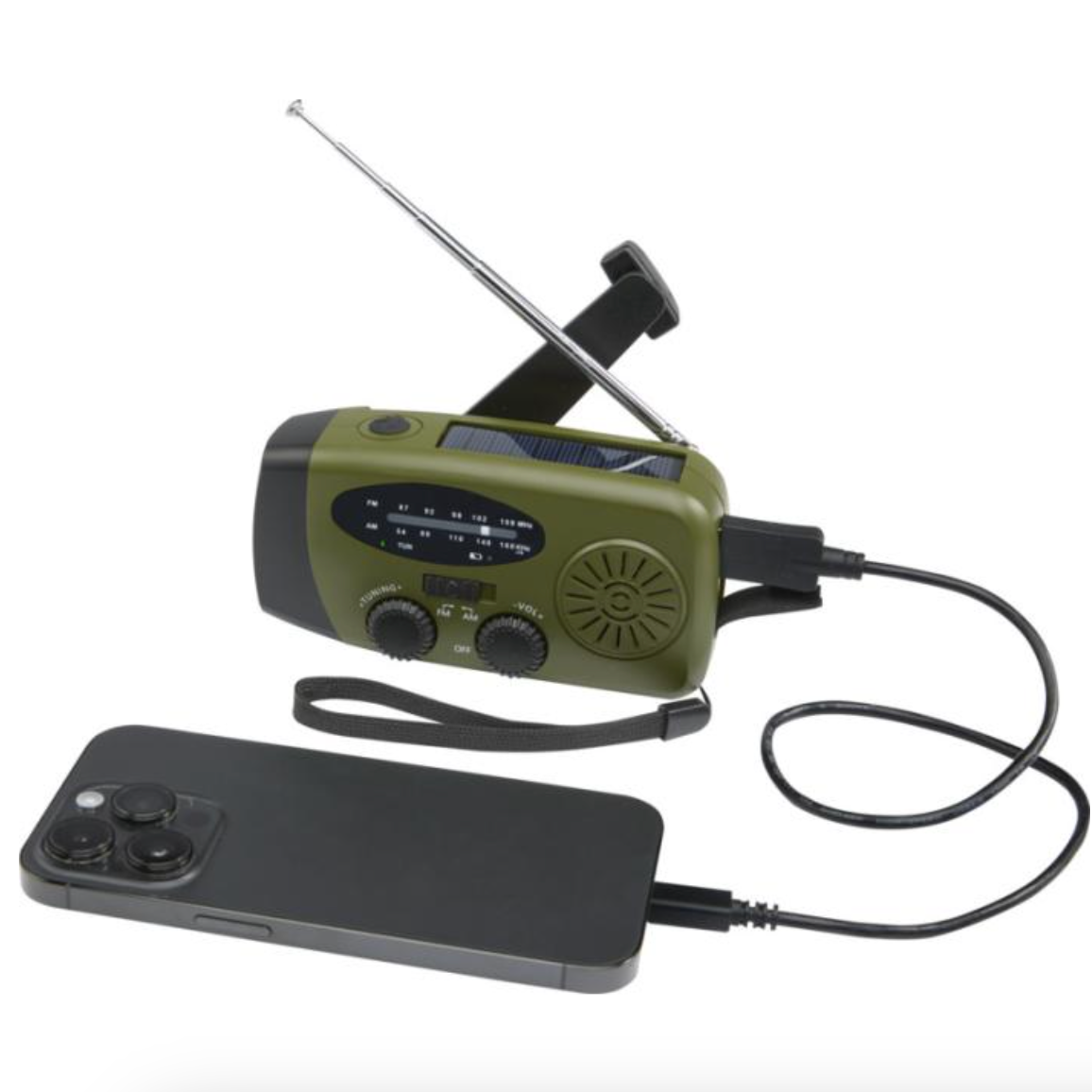 radio charging phone on white background