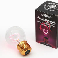 LED cordless heart filament pink light bulb - Suck UK