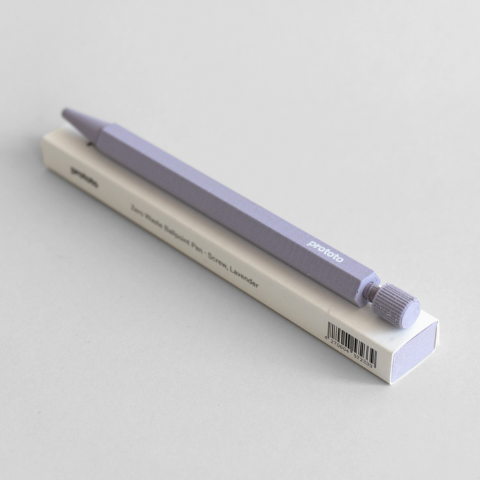 Lavender stylus pen with white packaging on a light grey background