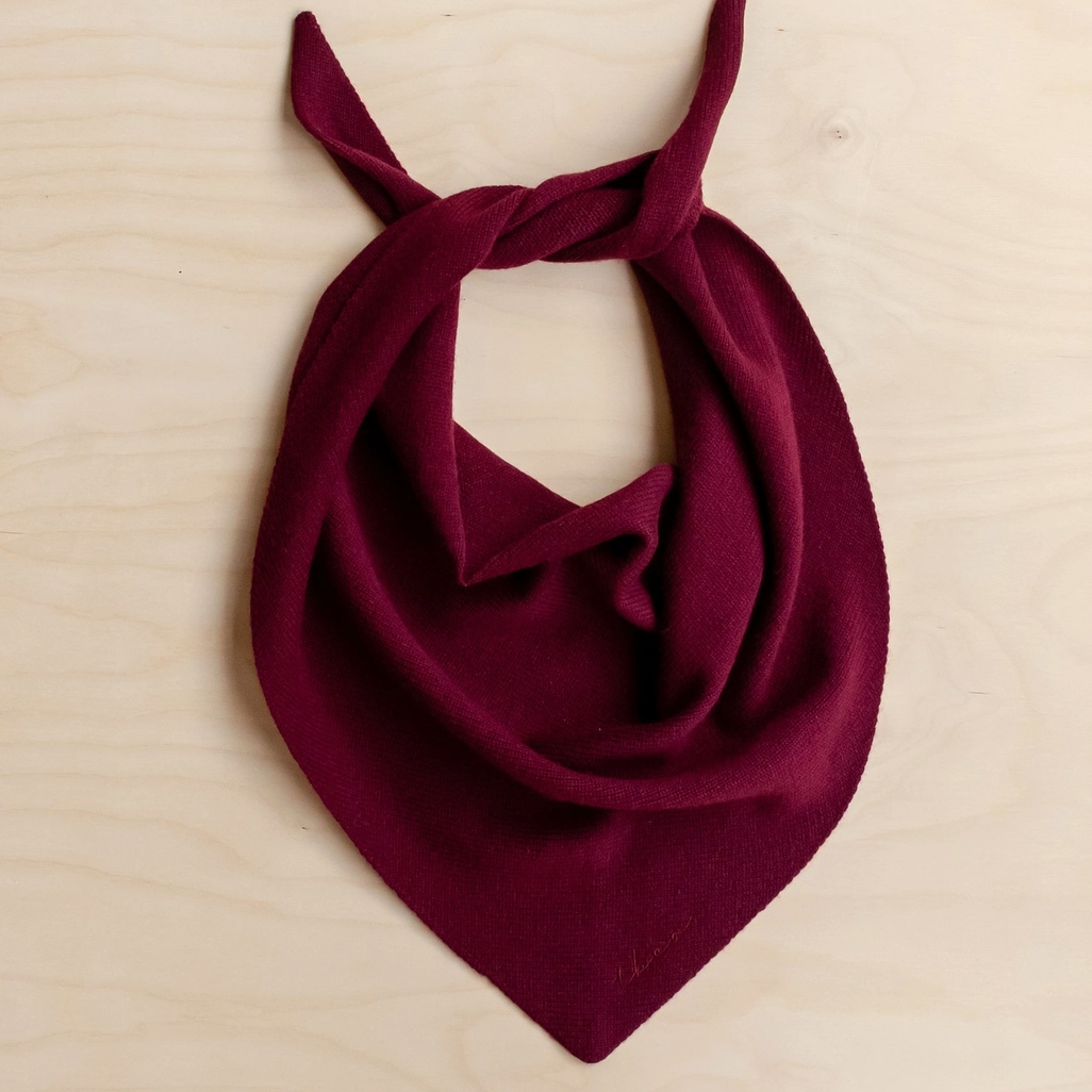 Burgundy scarf tied in a knot on a beige background