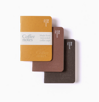 Three small notebooks in different colors on a white background