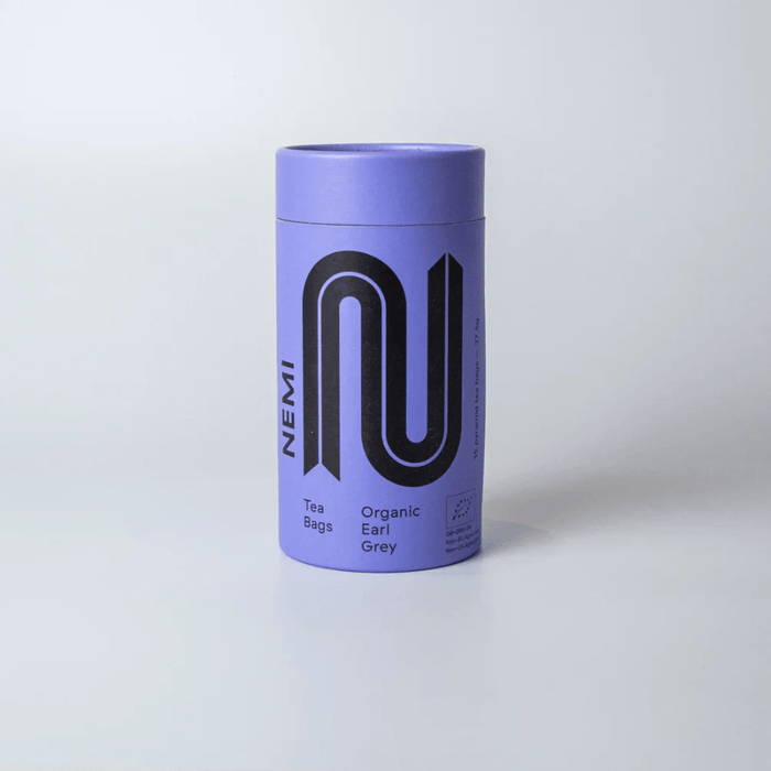 Purple cylindrical container with Nemi branding on a white background
