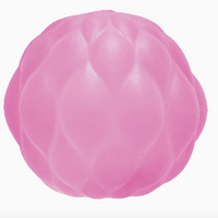 A pink textured silicone ball, likely a sensory toy or stress ball, shown against a plain white background.