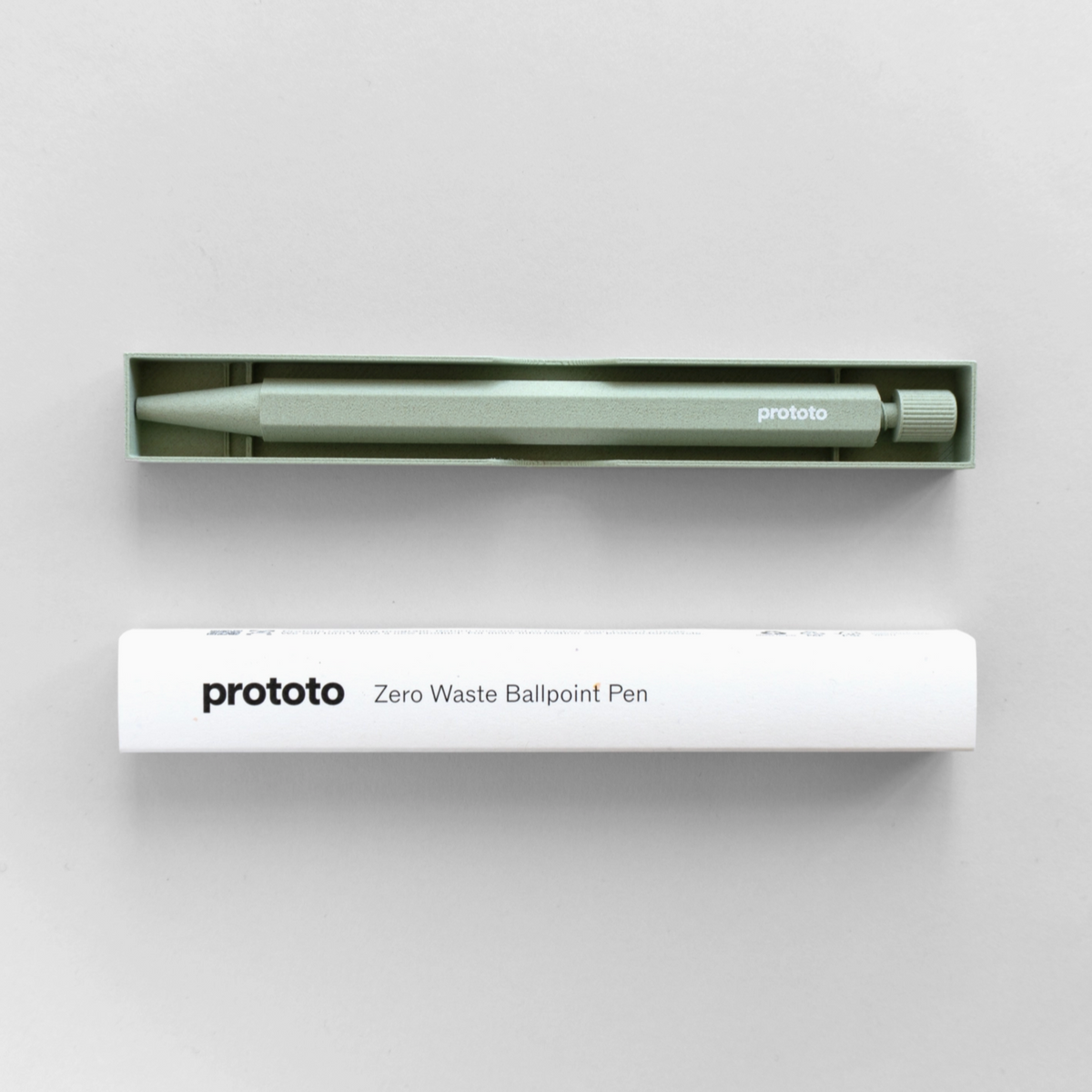 Prototo zero waste ballpoint pen with packaging on a white background