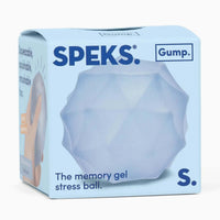 Speks memory gel stress ball packaging on a white background