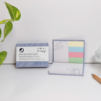 Recycled sticky notes with a plant and pencil on a white surface