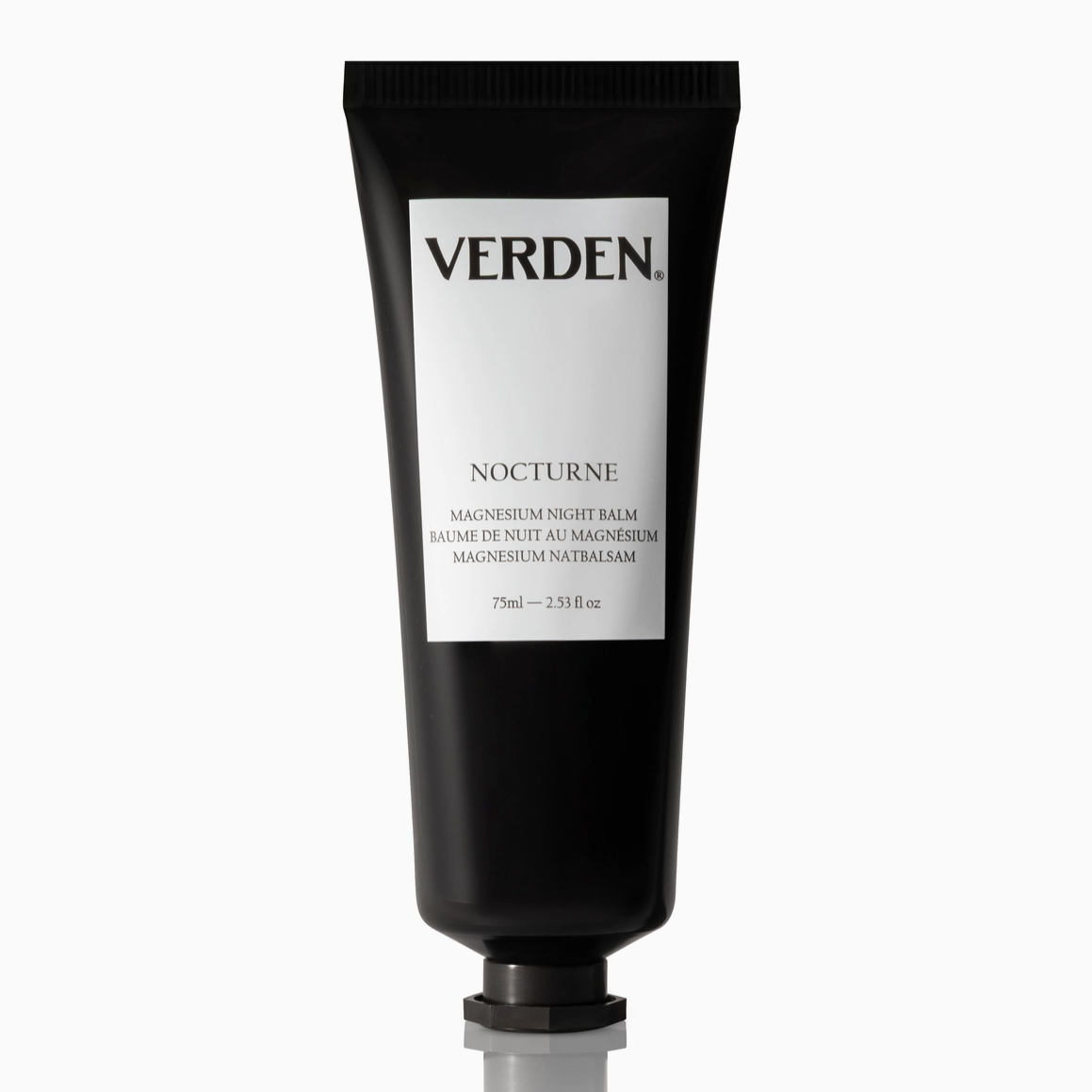 Black tube of Verden Nocturne balm on a white background