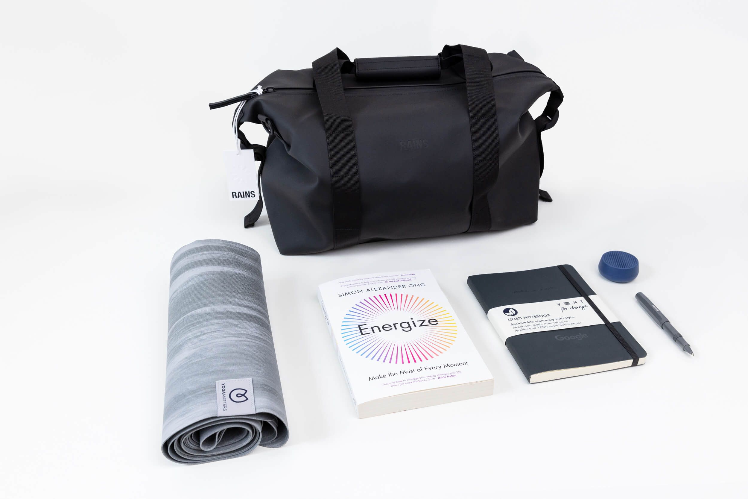 Christmas Employee Gifts with Energize book, leather-bound notebook and Lexon mini speaker 